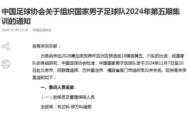 国足集训名单：武磊韦世豪领衔 王子铭曹永竞入选